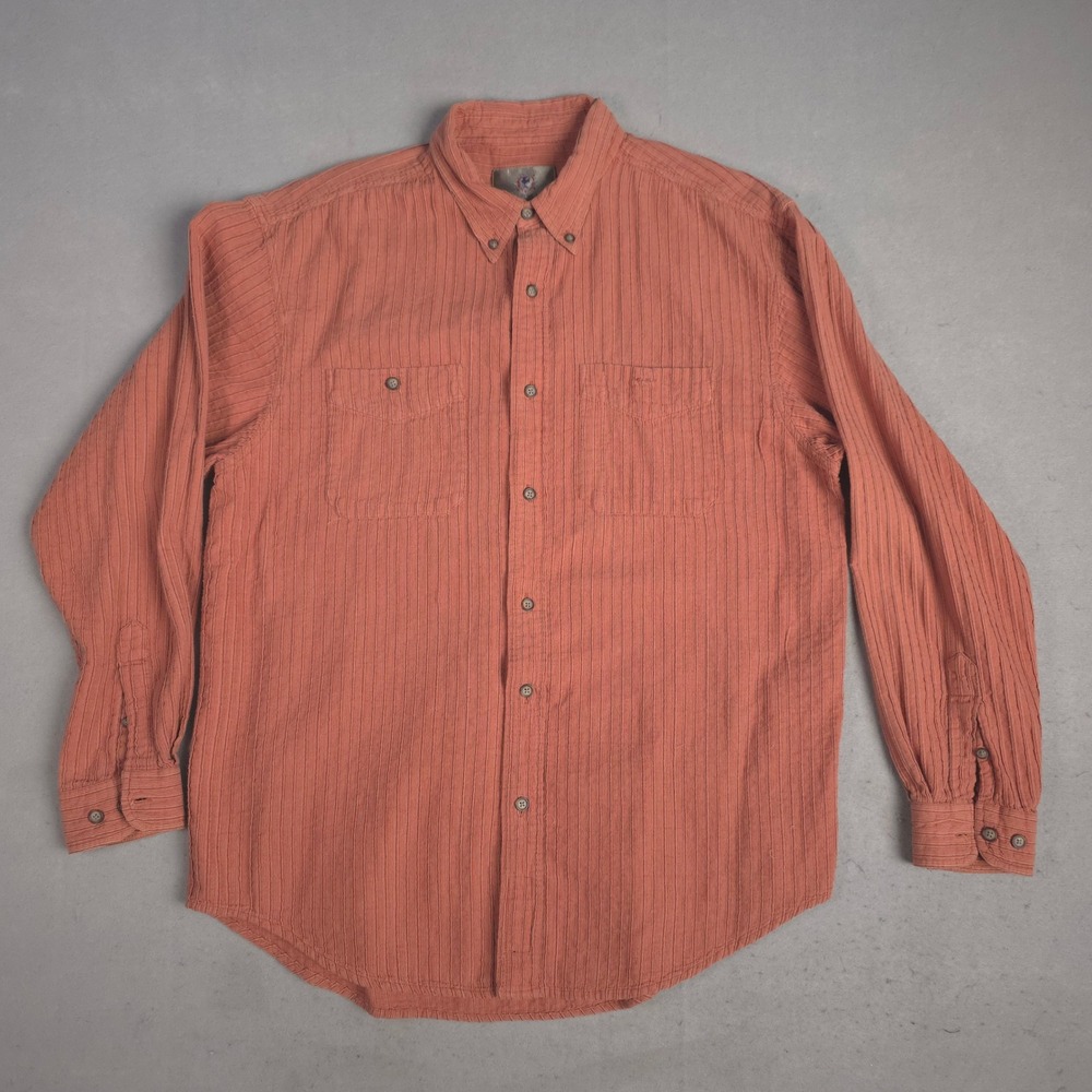 The Territory‎ Ahead Mens Coral Stripe Button Down Shirt Long Sleeve Cotton XL